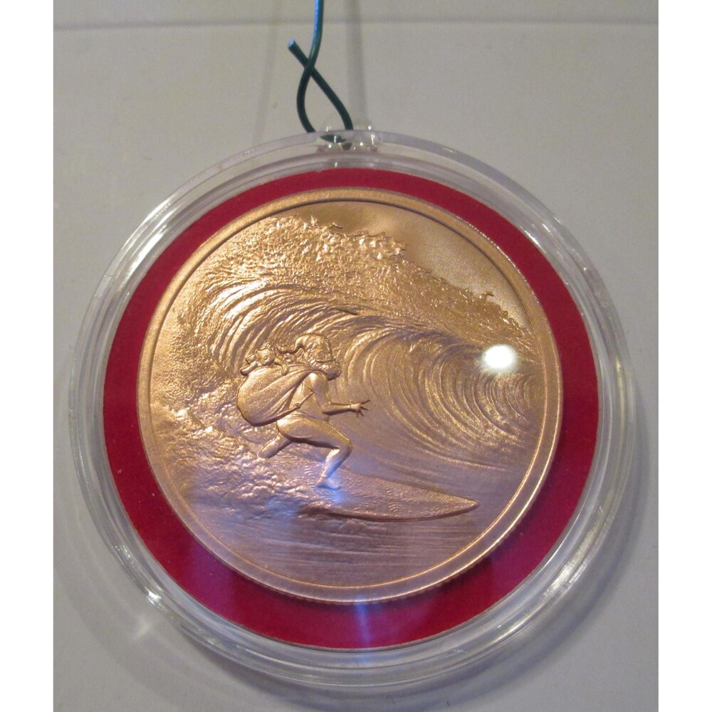 Surfing Santa 1 oz Copper Coin/Pendant (Air Tight Capsule) Ornament, 2025